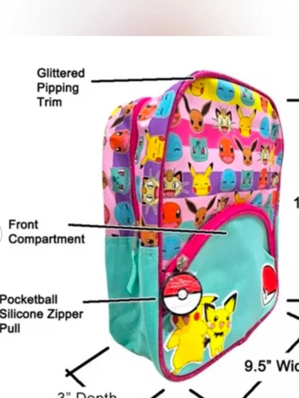 Pokemon Backpack Pikachu Pichu & Pokeball